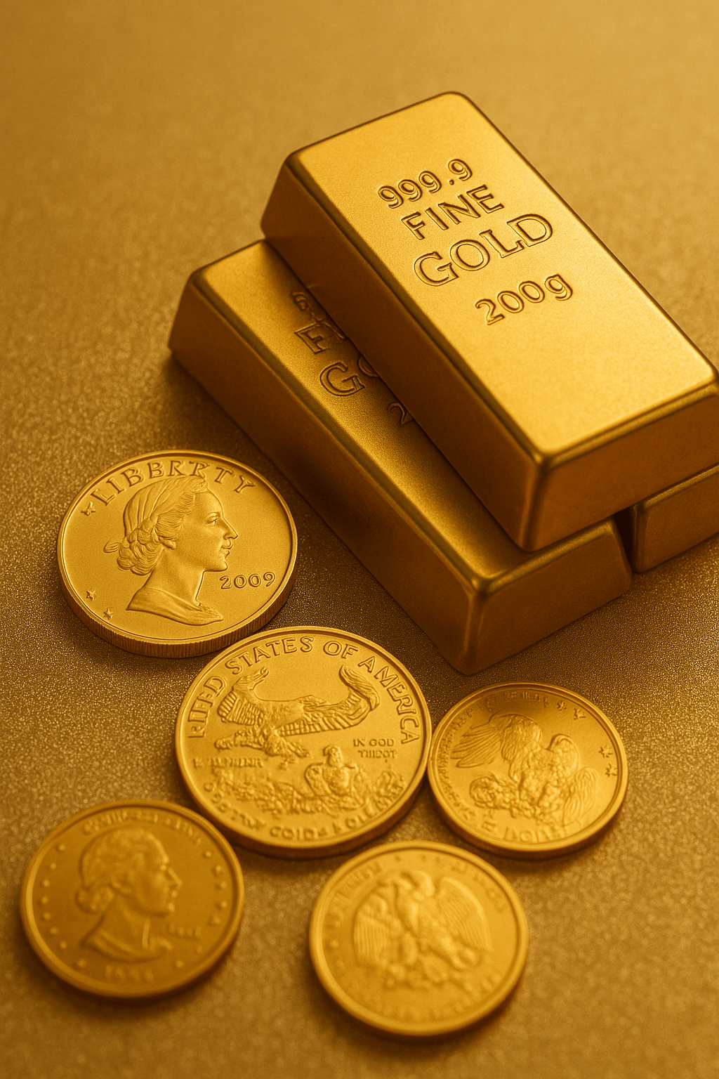 Goldbarren und Goldmünzen